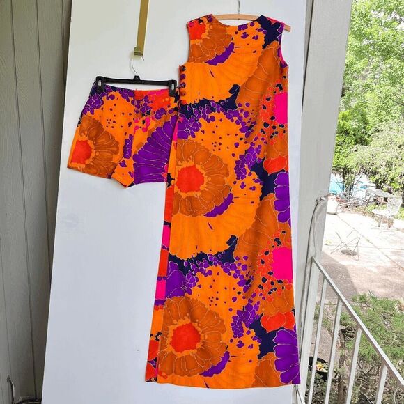 1960s Krist Vibrant Floral Print Dress/Tunic Set, Bold Psychedelic, XS/S - Picture 16 of 16